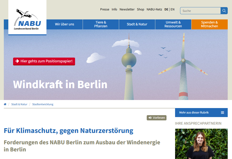 NABU Berlin – “Keine Windkraft in Wäldern und Schutzgebieten (Anmk.: Berlins)” – 05.06.2025